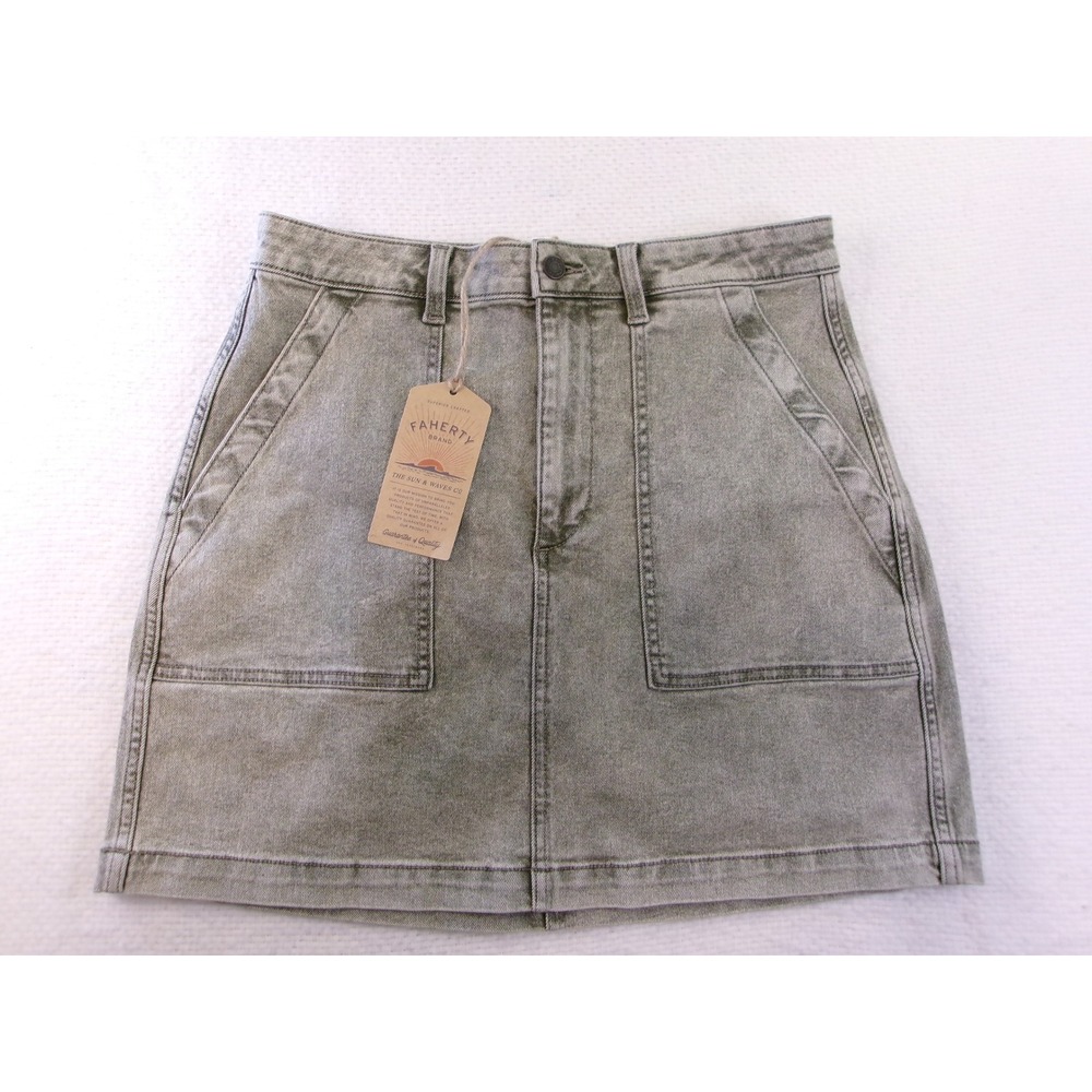 Faherty Sunwashed Denim Utility Skirt Olive Haze Wash WBS2507 Size 10 NEW